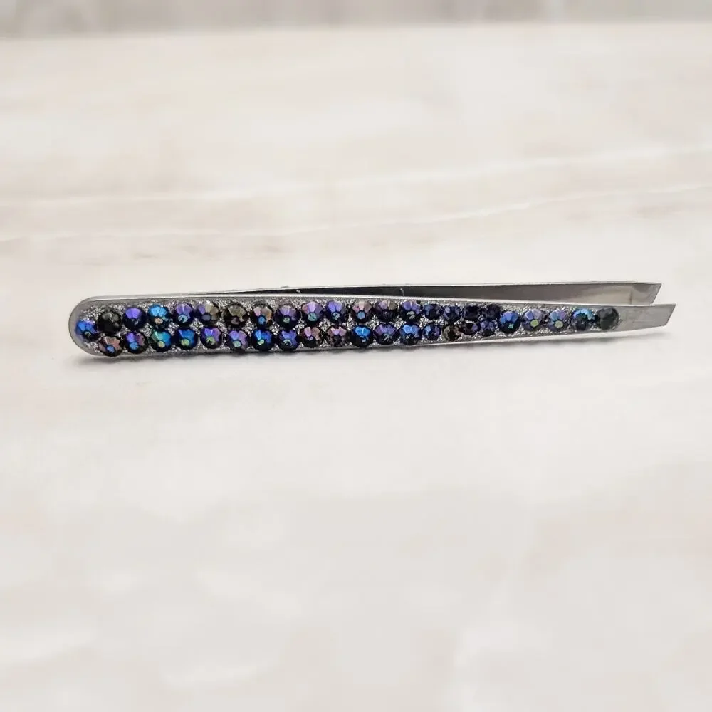 Faux Gem Glam Tweezers - Dark Iridescent Multi Colored Gems